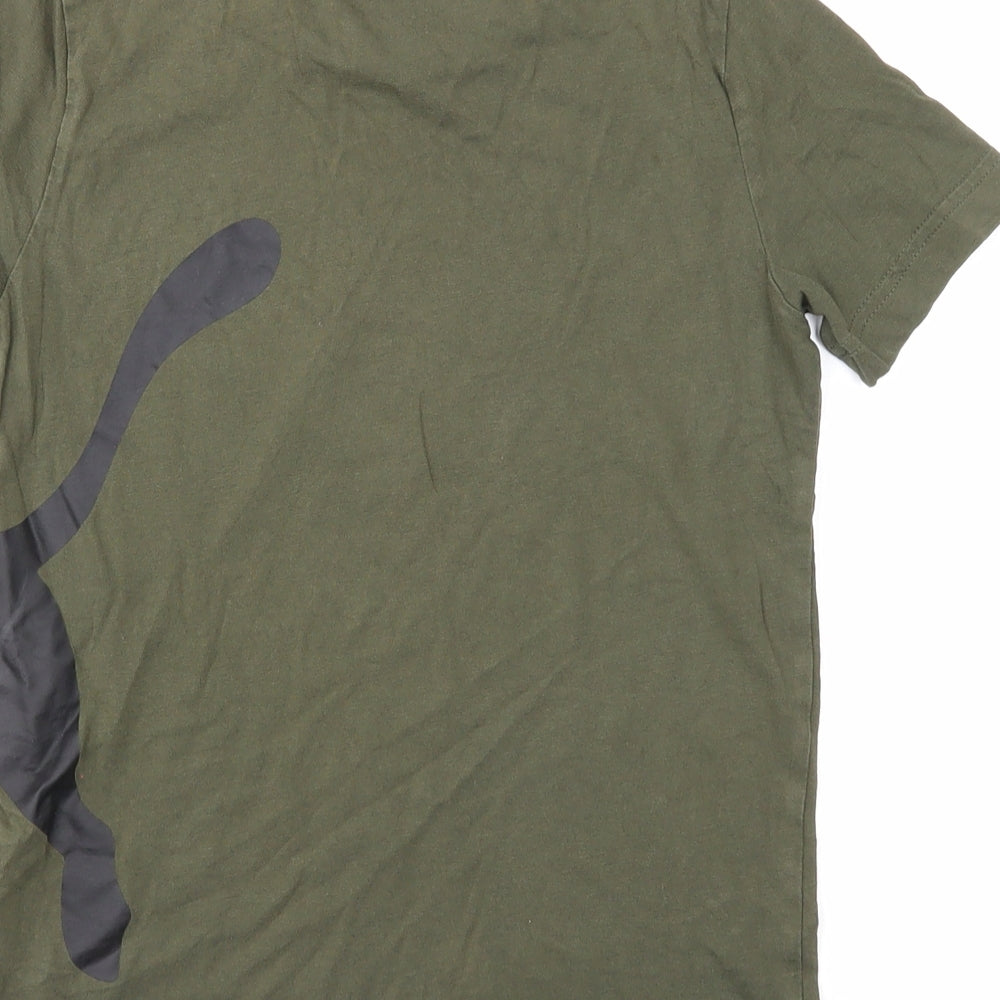 PUMA Boys Green Cotton Basic T-Shirt Size 9-10 Years Round Neck Pullover