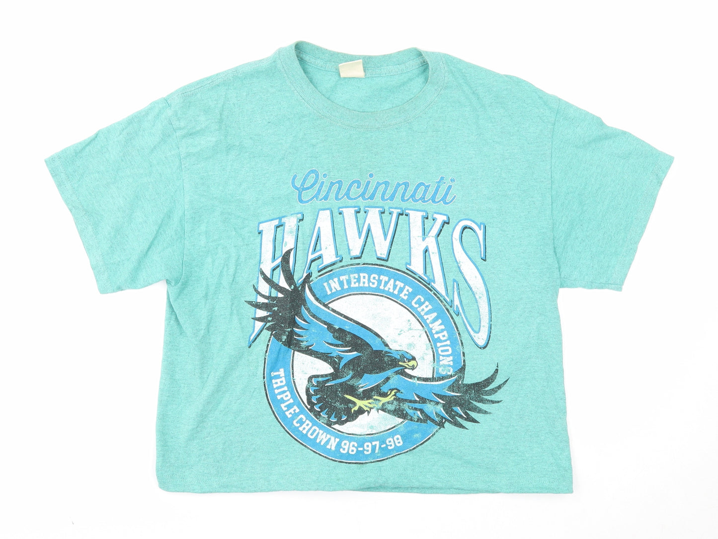 Urban Outfitters Womens Green Cotton Cropped T-Shirt Size S Round Neck - Cincinnati Hawks