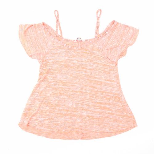Peacocks Womens Orange Polyester Basic Blouse Size 10 V-Neck - Cold Shoulder