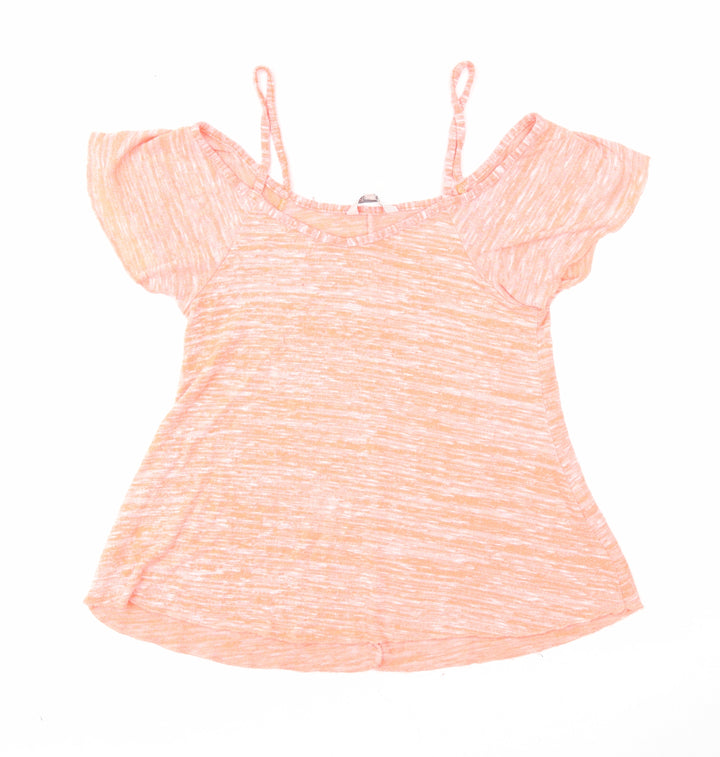 Peacocks Womens Orange Polyester Basic Blouse Size 10 V-Neck - Cold Shoulder