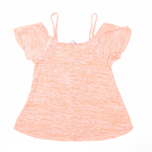 Peacocks Womens Orange Polyester Basic Blouse Size 10 V-Neck - Cold Shoulder