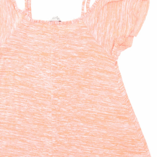 Peacocks Womens Orange Polyester Basic Blouse Size 10 V-Neck - Cold Shoulder