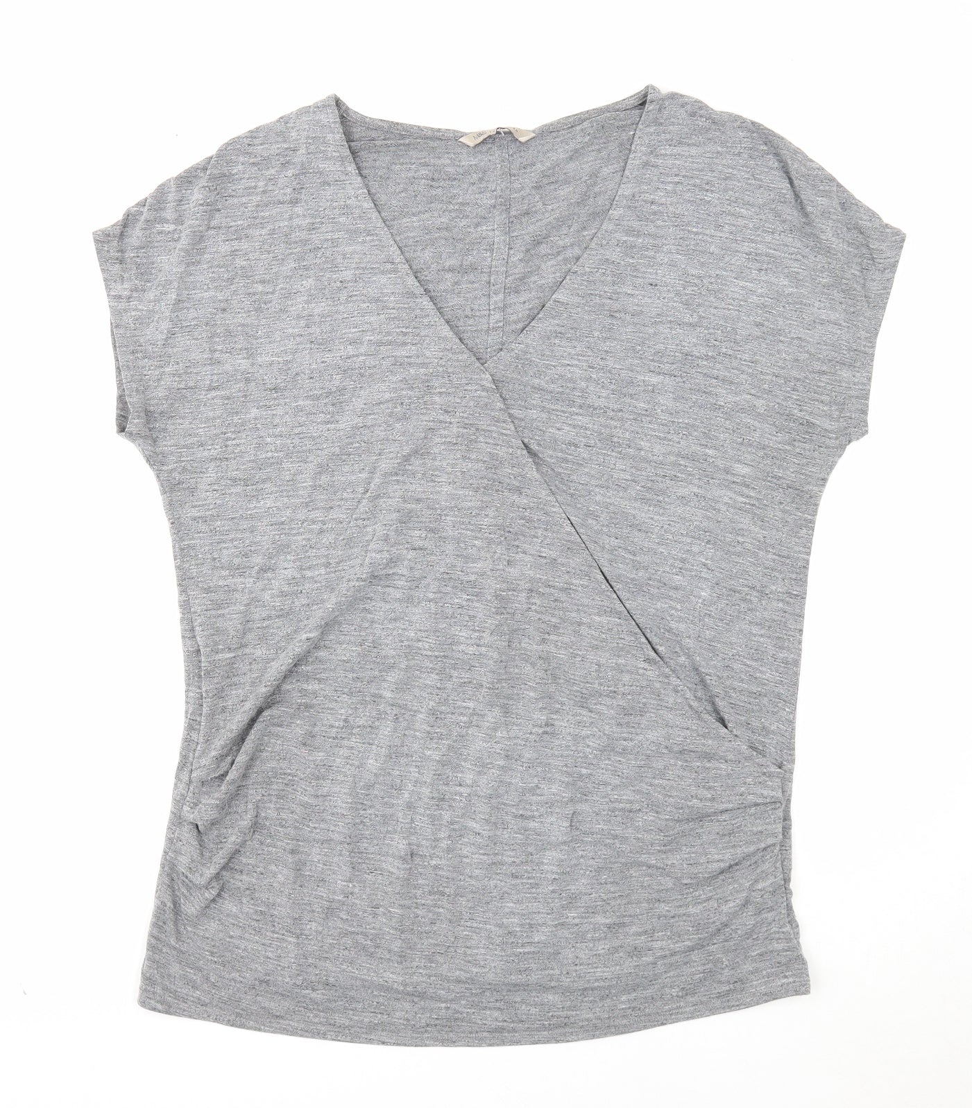 Marks and Spencer Womens Grey Polyester Basic T-Shirt Size 14 V-Neck