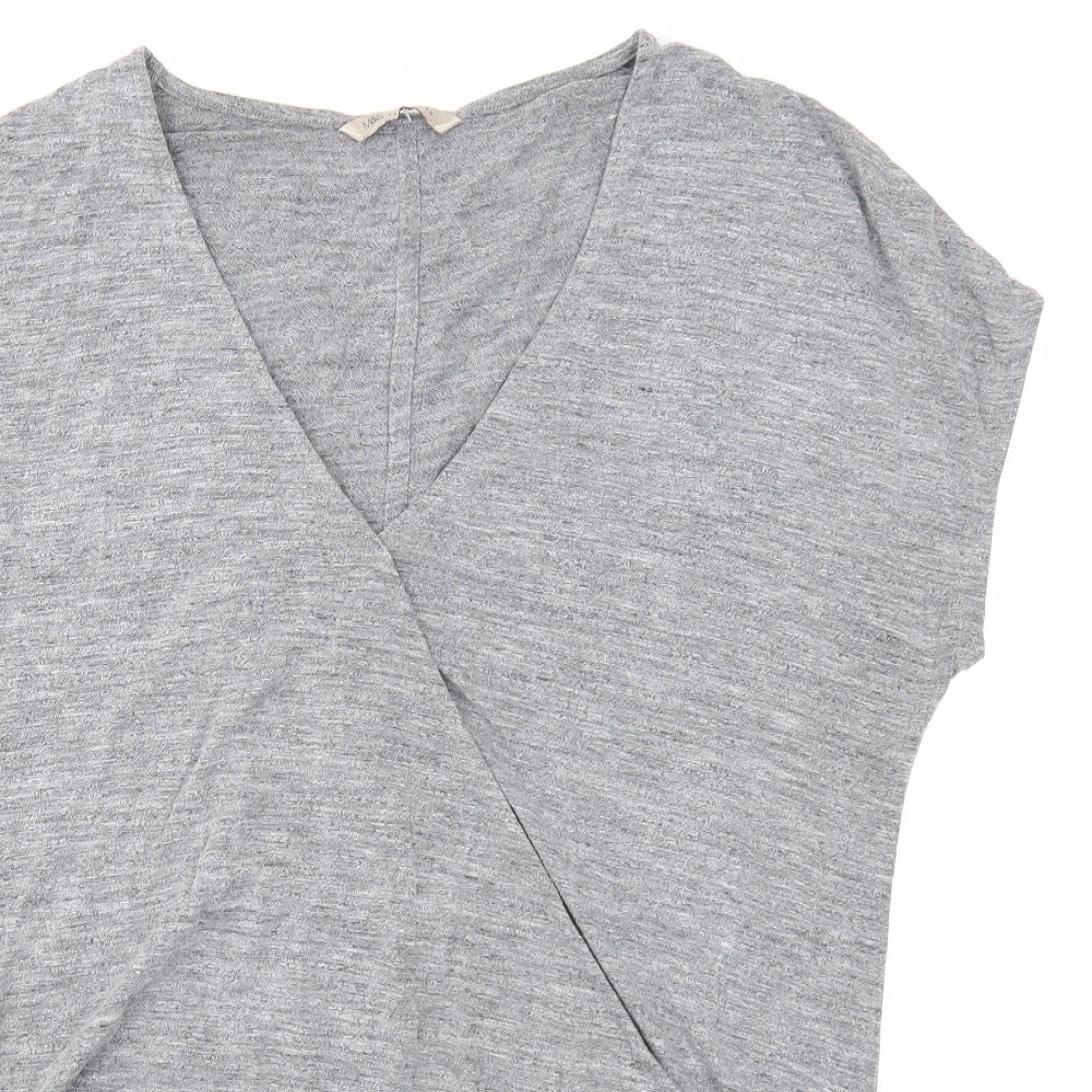 Marks and Spencer Womens Grey Polyester Basic T-Shirt Size 14 V-Neck