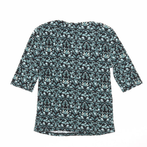 Topshop Womens Black Floral Viscose Basic Blouse Size 10 V-Neck