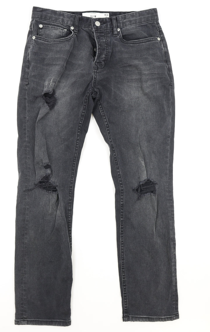 Topman Mens Black Cotton Straight Jeans Size 30 in L32 in Slim Button