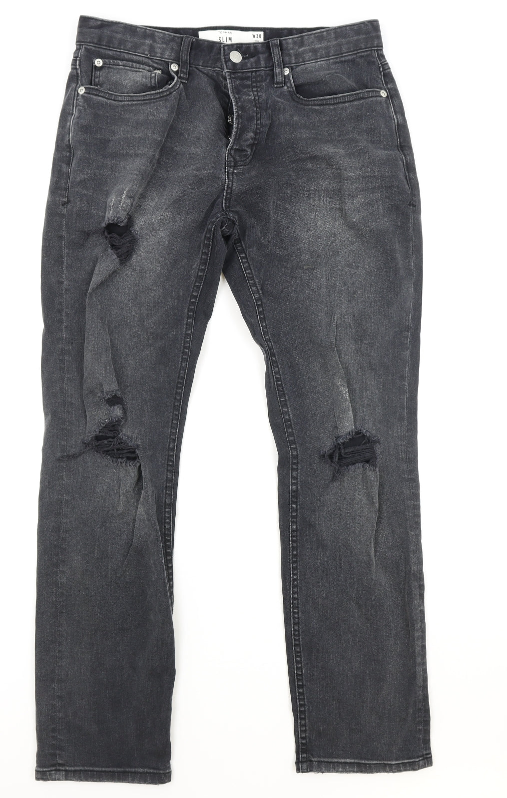 Topman Mens Black Cotton Straight Jeans Size 30 in L32 in Slim Button