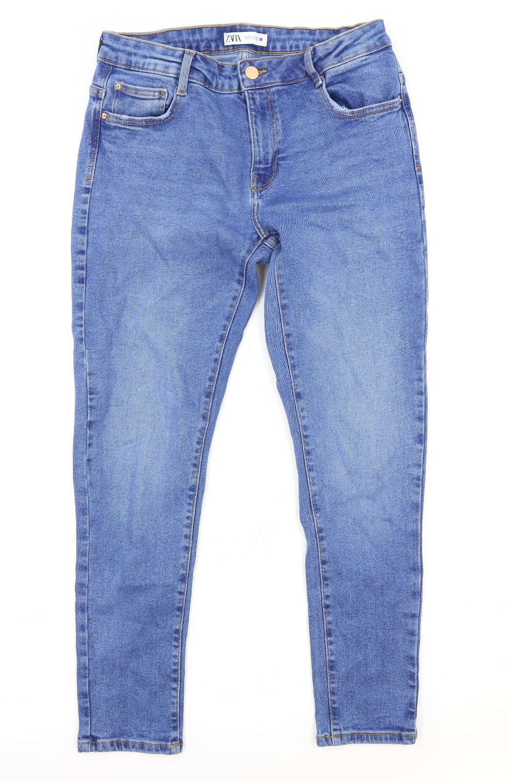Zara Womens Blue Cotton Skinny Jeans Size 14 Regular Zip