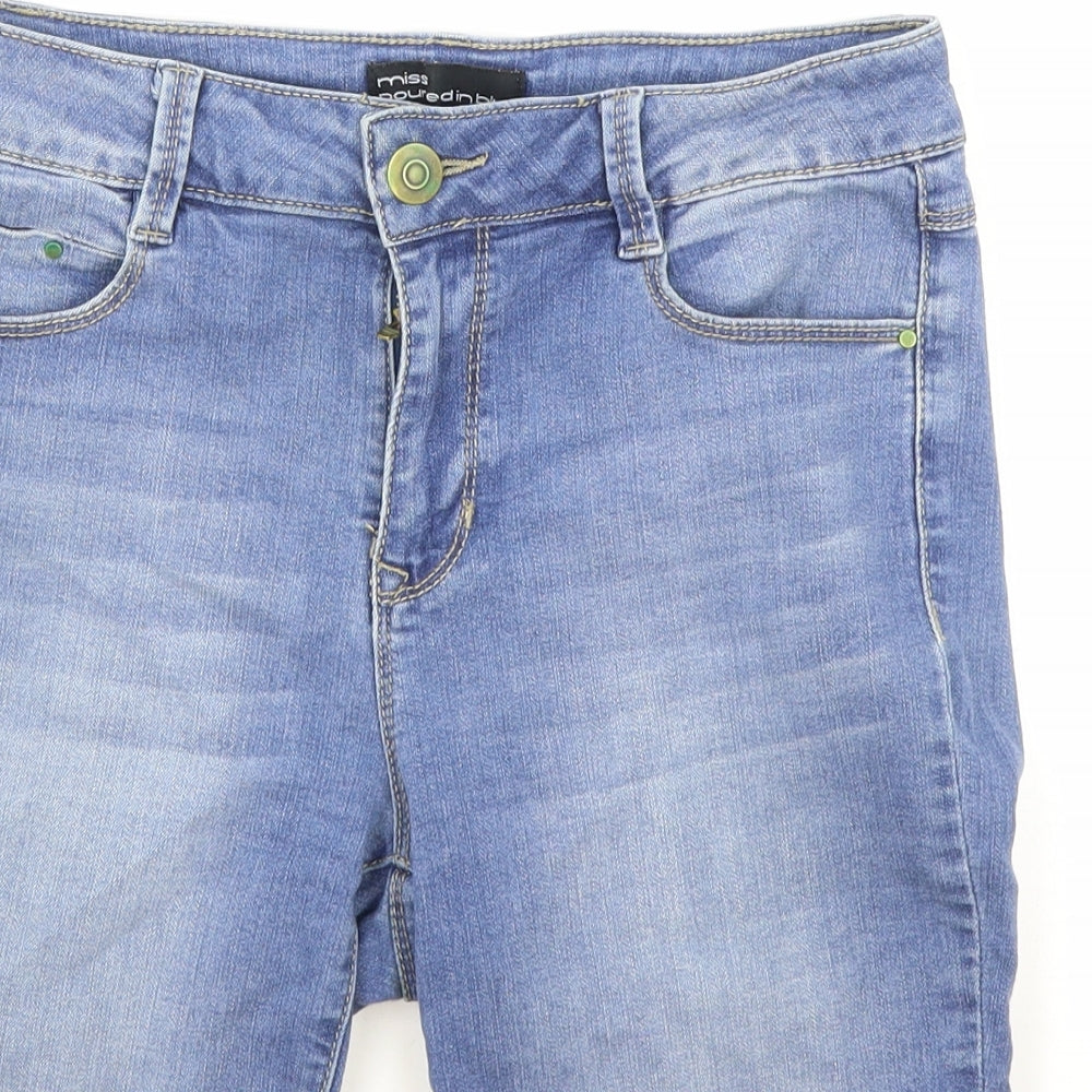 Miss Poured In Blue Womens Blue Cotton Bermuda Shorts Size 6 Regular Zip