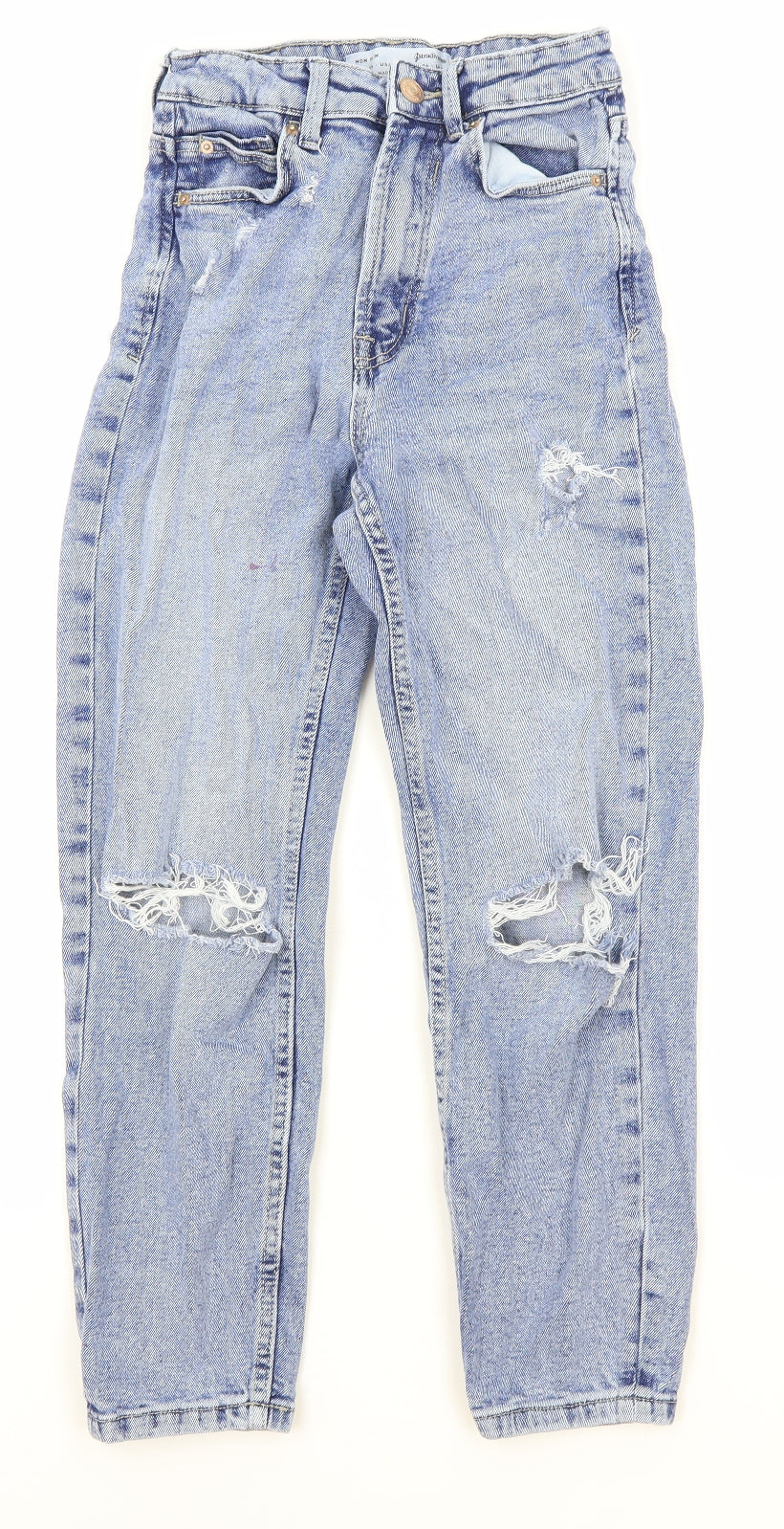 Stradivarius Womens Blue Cotton Straight Jeans Size 6 Regular Zip