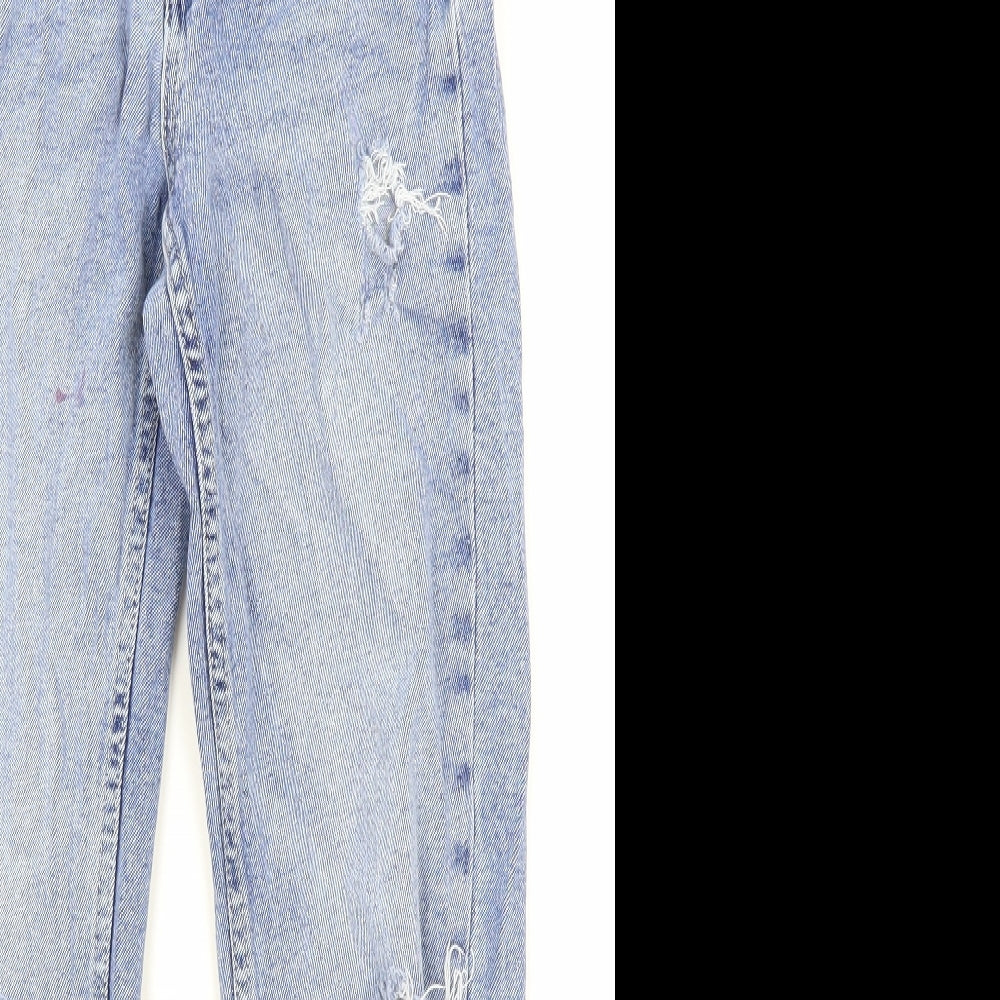 Stradivarius Womens Blue Cotton Straight Jeans Size 6 Regular Zip