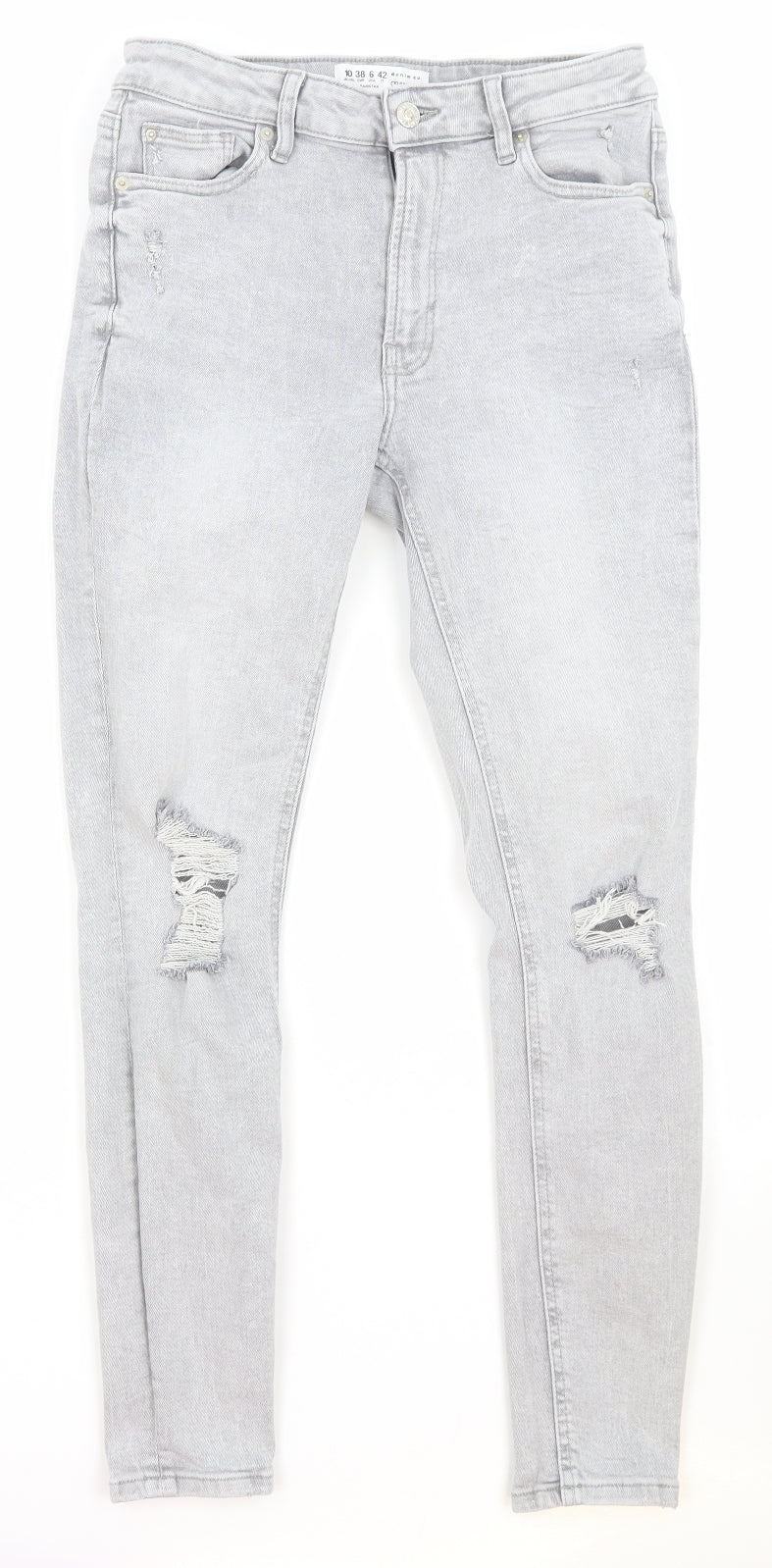 Primark Womens Grey Cotton Skinny Jeans Size 10 Regular Zip