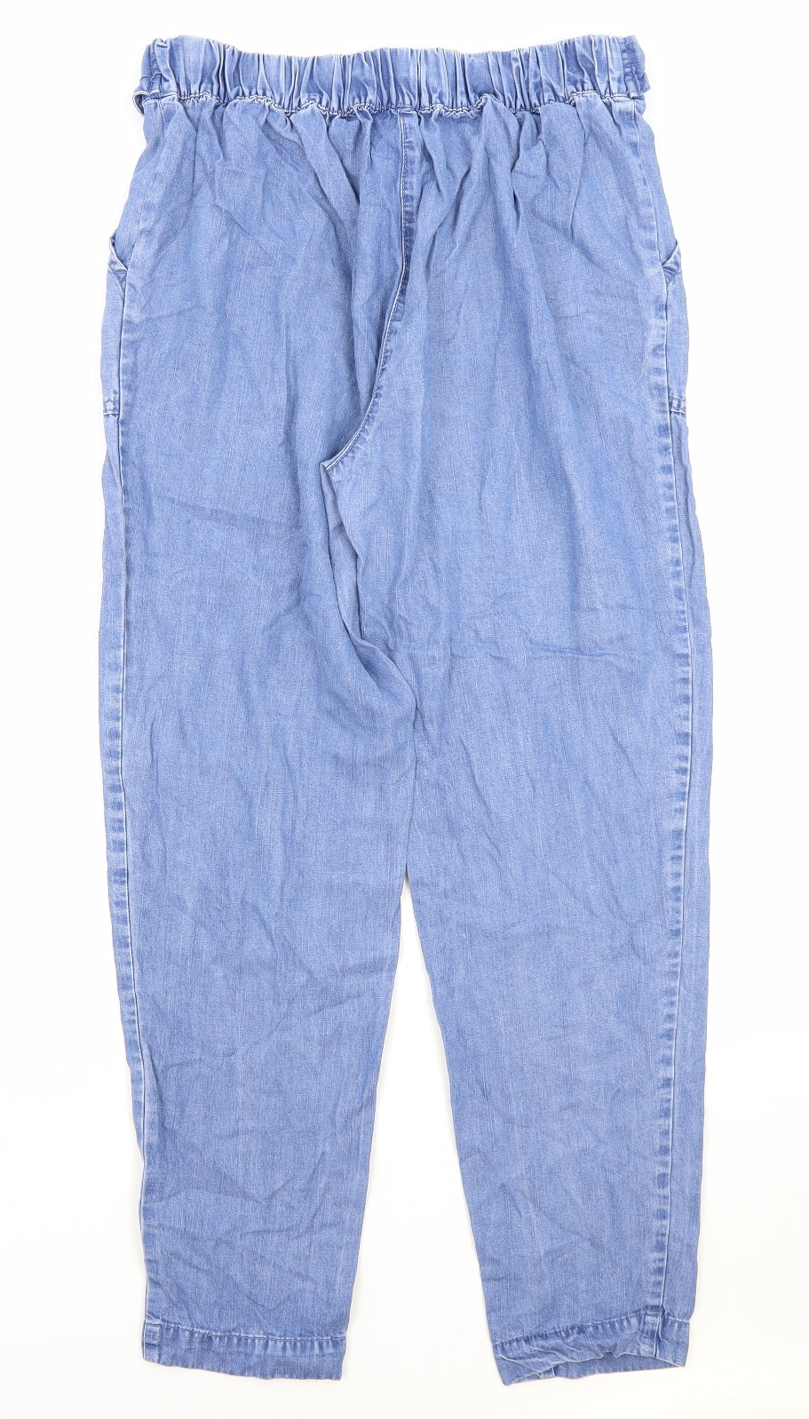 TU Womens Blue Cotton Carrot Trousers Size 10 Regular Tie
