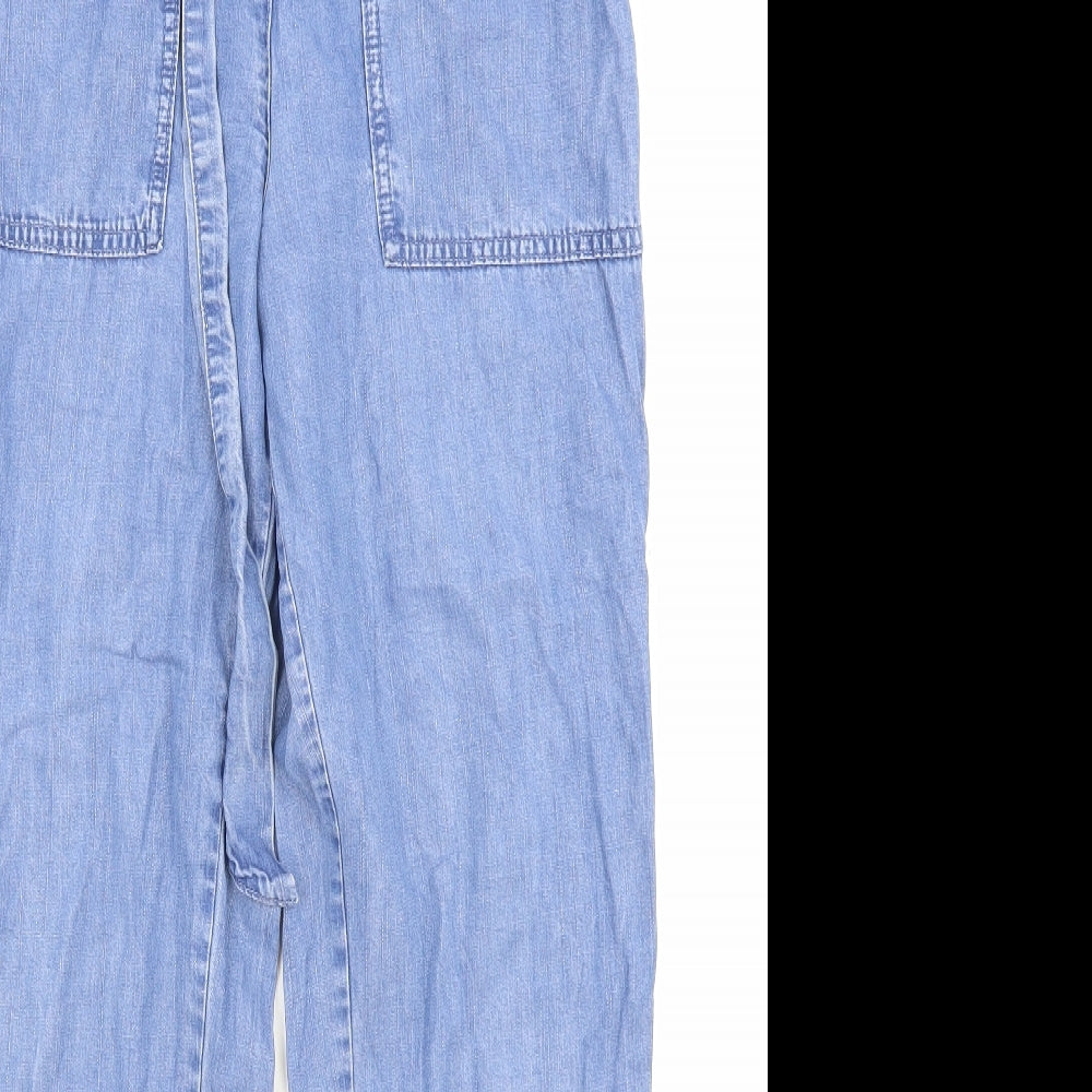 TU Womens Blue Cotton Carrot Trousers Size 10 Regular Tie