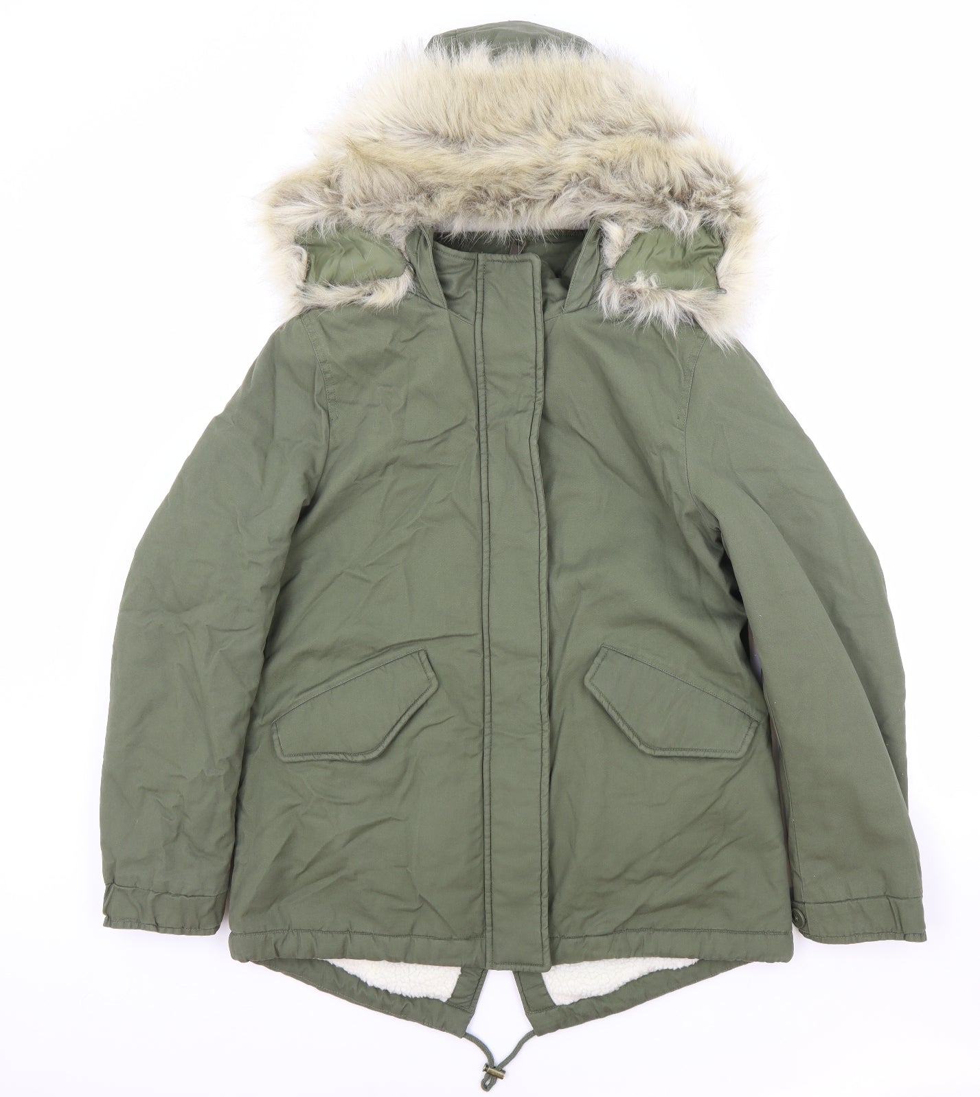 Marks and Spencer Womens Green Parka Coat Size 8 Zip
