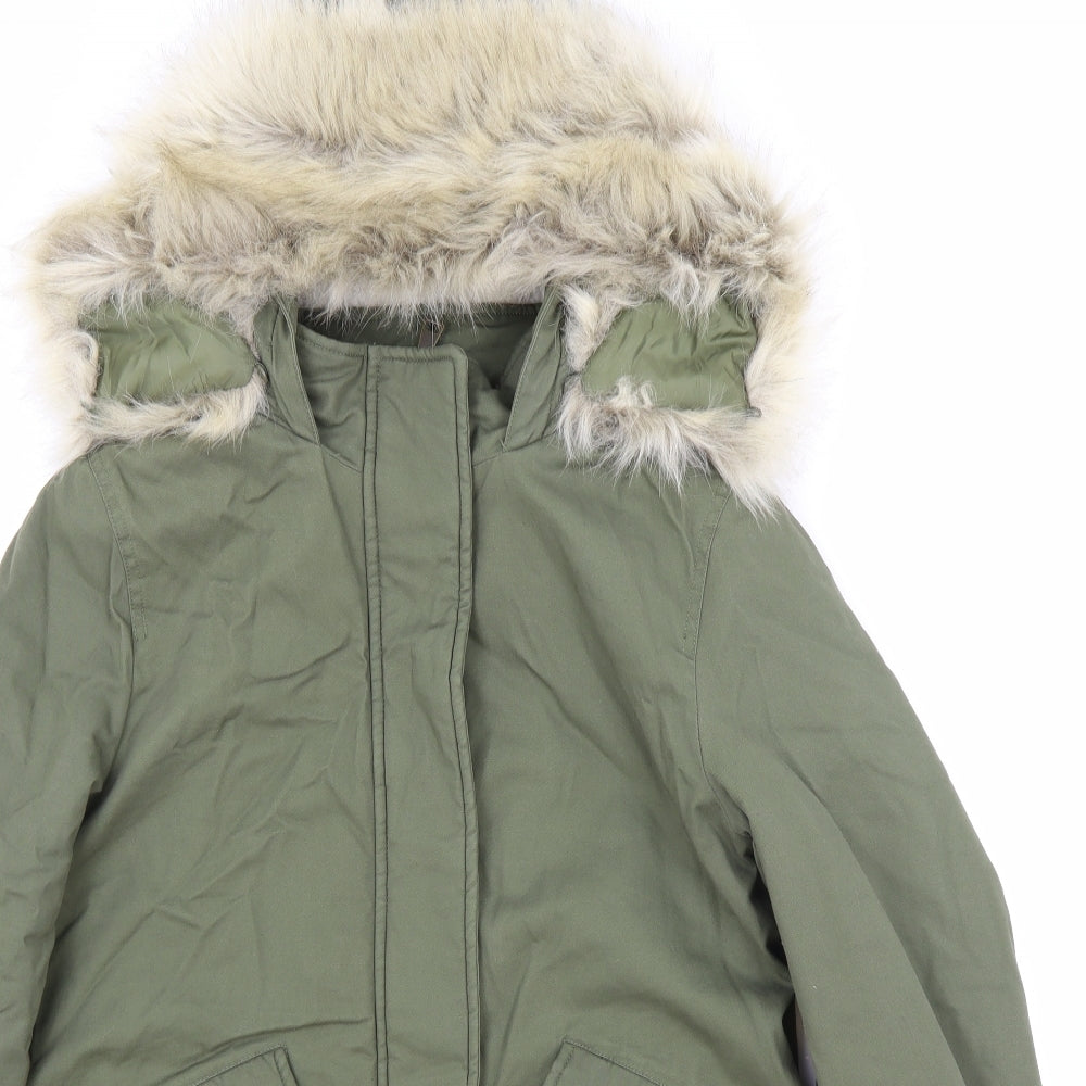 Marks and Spencer Womens Green Parka Coat Size 8 Zip