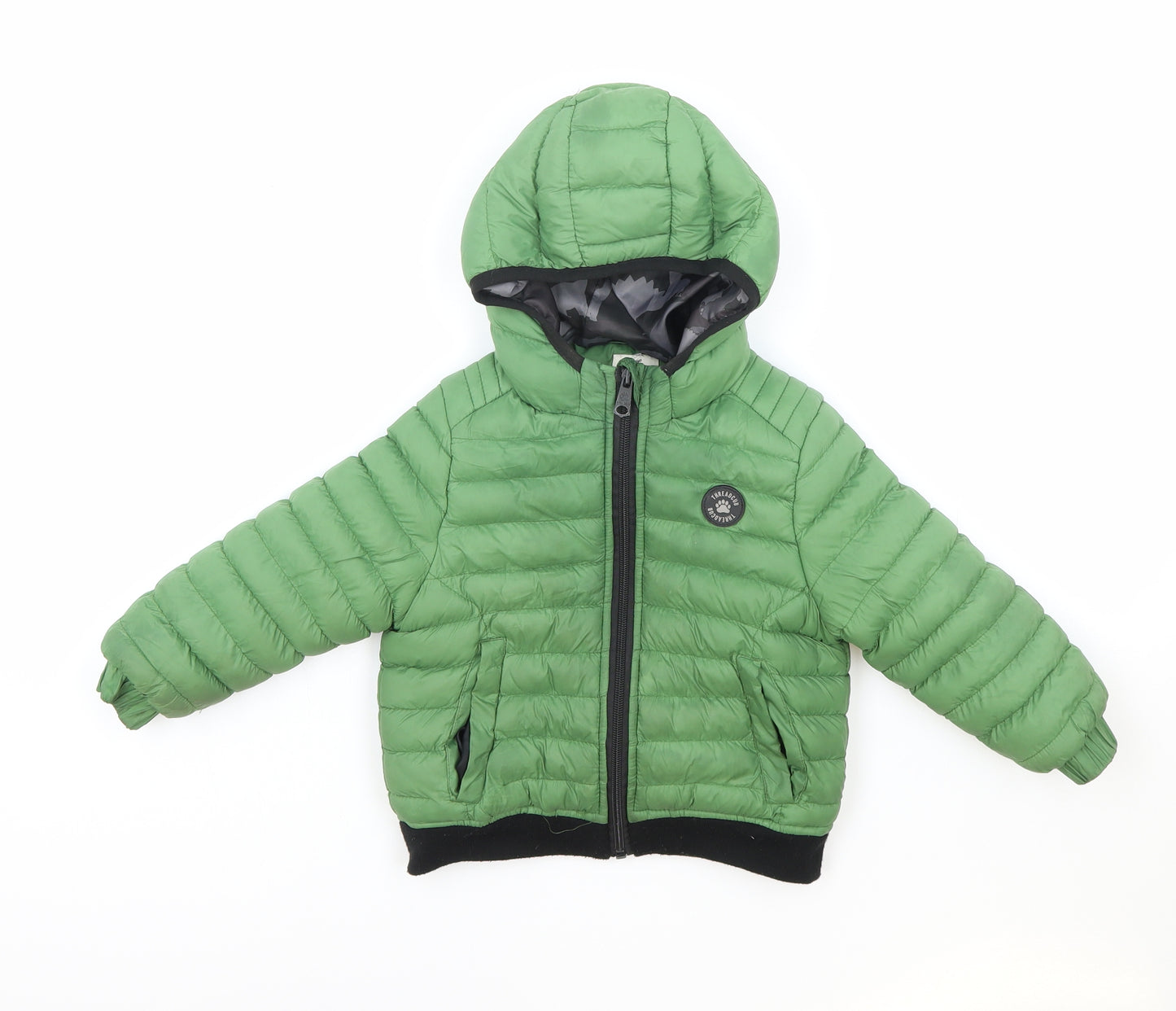 Threadclub Boys Green Quilted Jacket Size 2-3 Years Zip