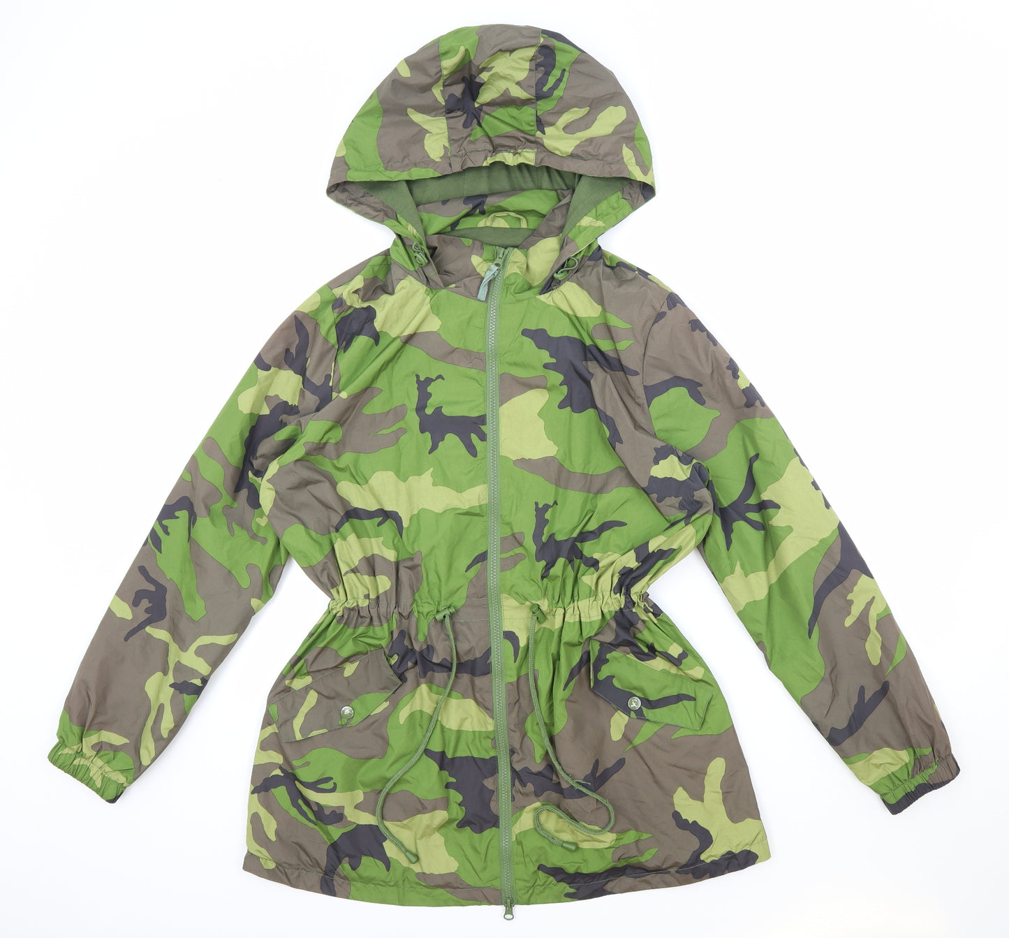 Very Womens Green Camouflage Rain Coat Coat Size 14 Zip