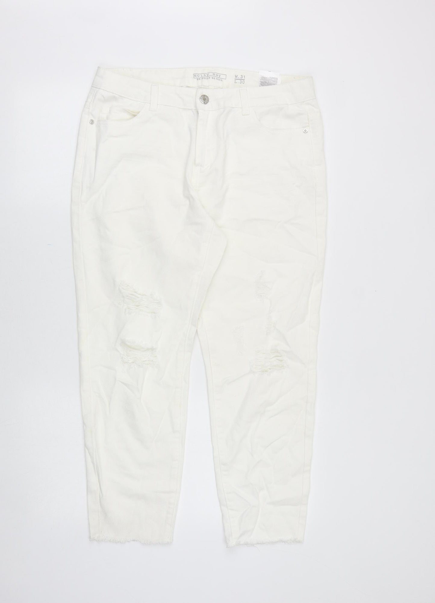 Noisy may Womens White Cotton Straight Jeans Size 31 in Regular Zip
