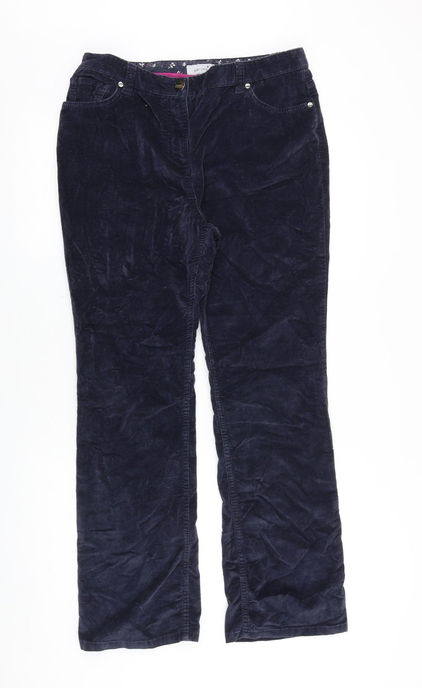 Marks and Spencer Womens Blue Cotton Trousers Size 12 Regular Zip