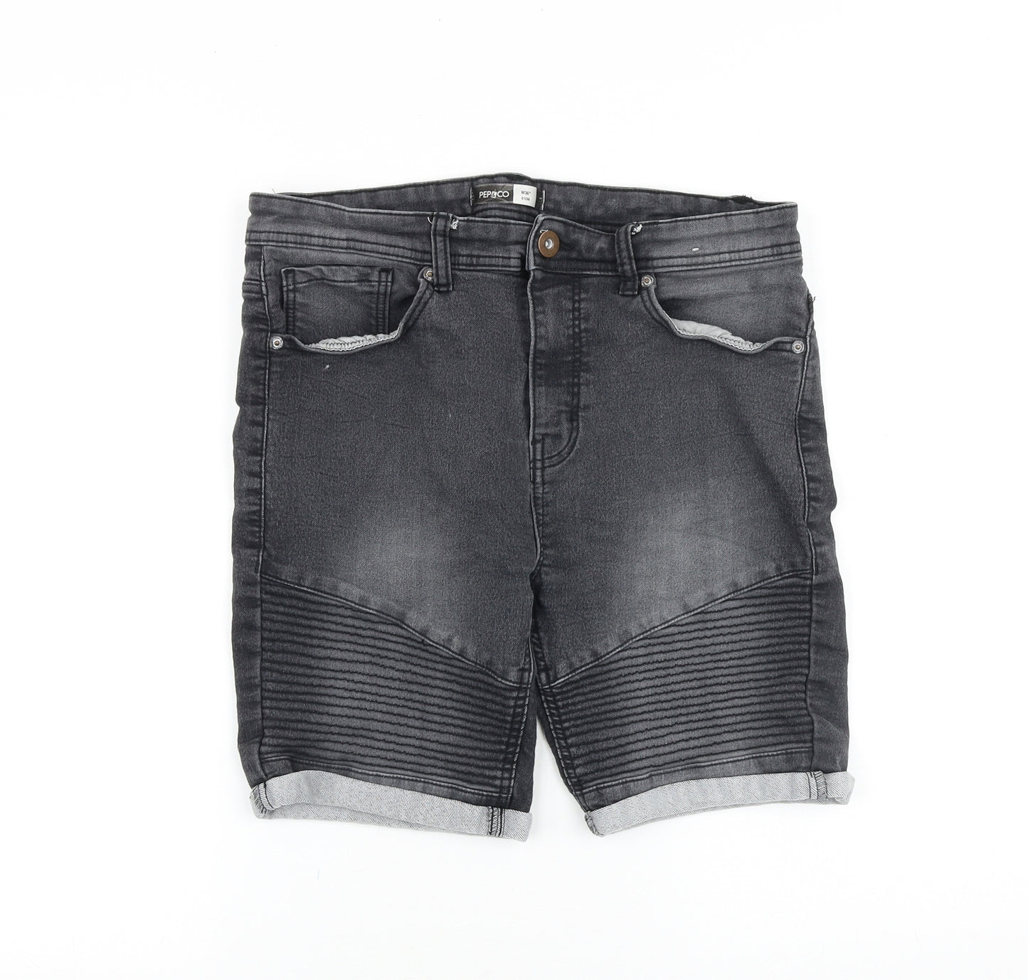 PEP&CO Mens Black Cotton Biker Shorts Size 36 in Slim Zip