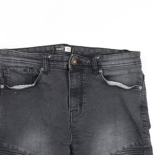 PEP&CO Mens Black Cotton Biker Shorts Size 36 in Slim Zip