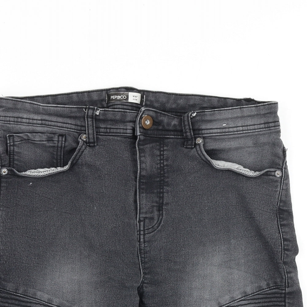 PEP&CO Mens Black Cotton Biker Shorts Size 36 in Slim Zip