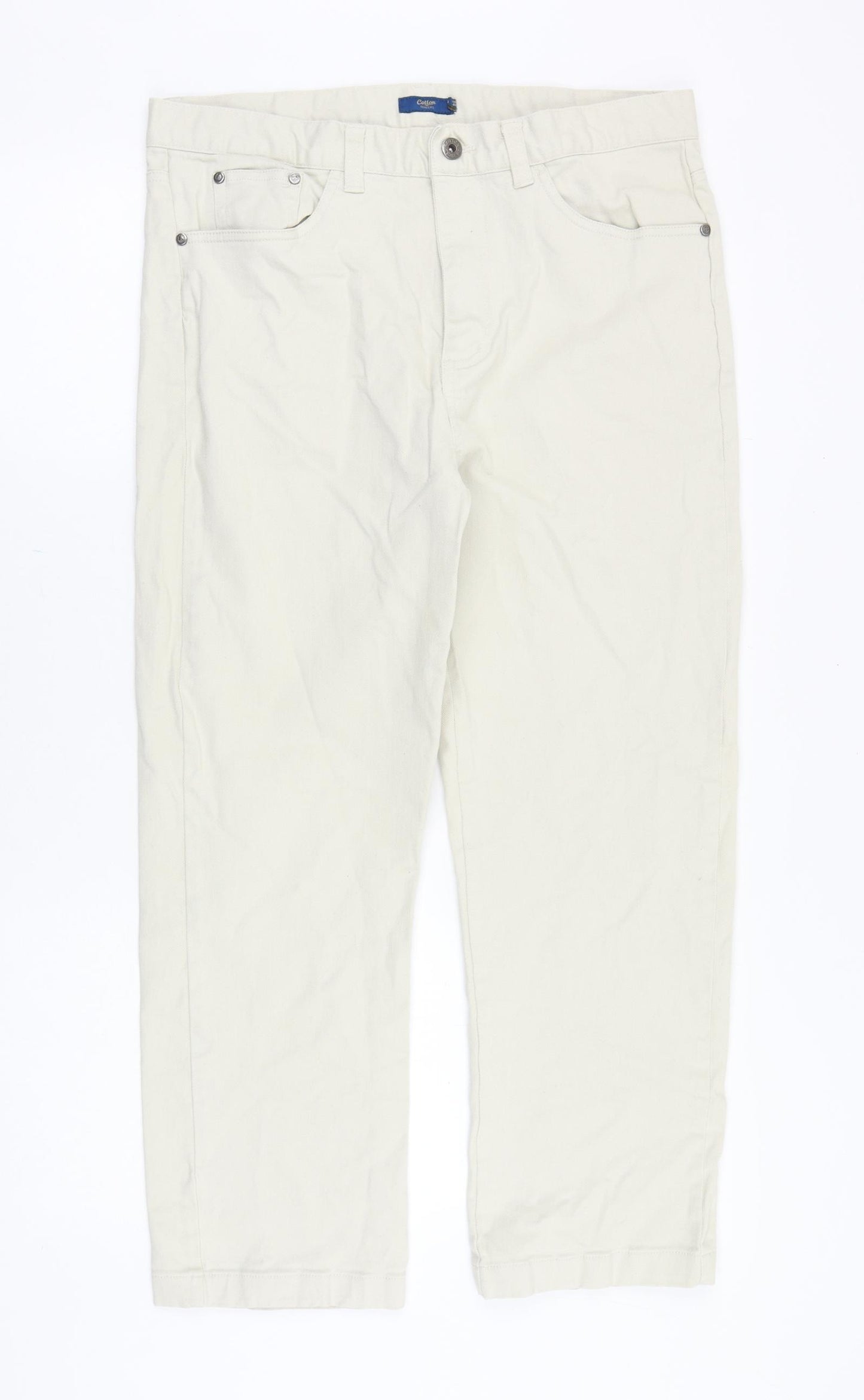 Cotton Traders Mens Beige Cotton Straight Jeans Size 34 in Regular Zip
