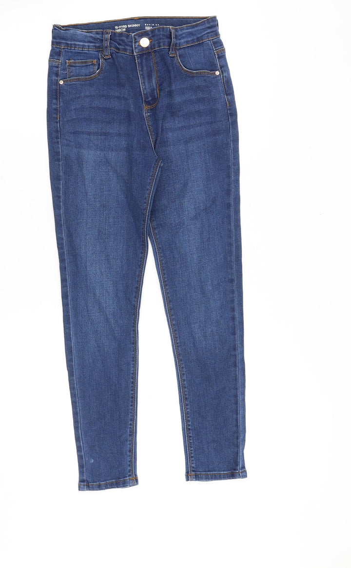 Denim & Co. Girls Blue Cotton Skinny Jeans Size 10-11 Years Slim Zip
