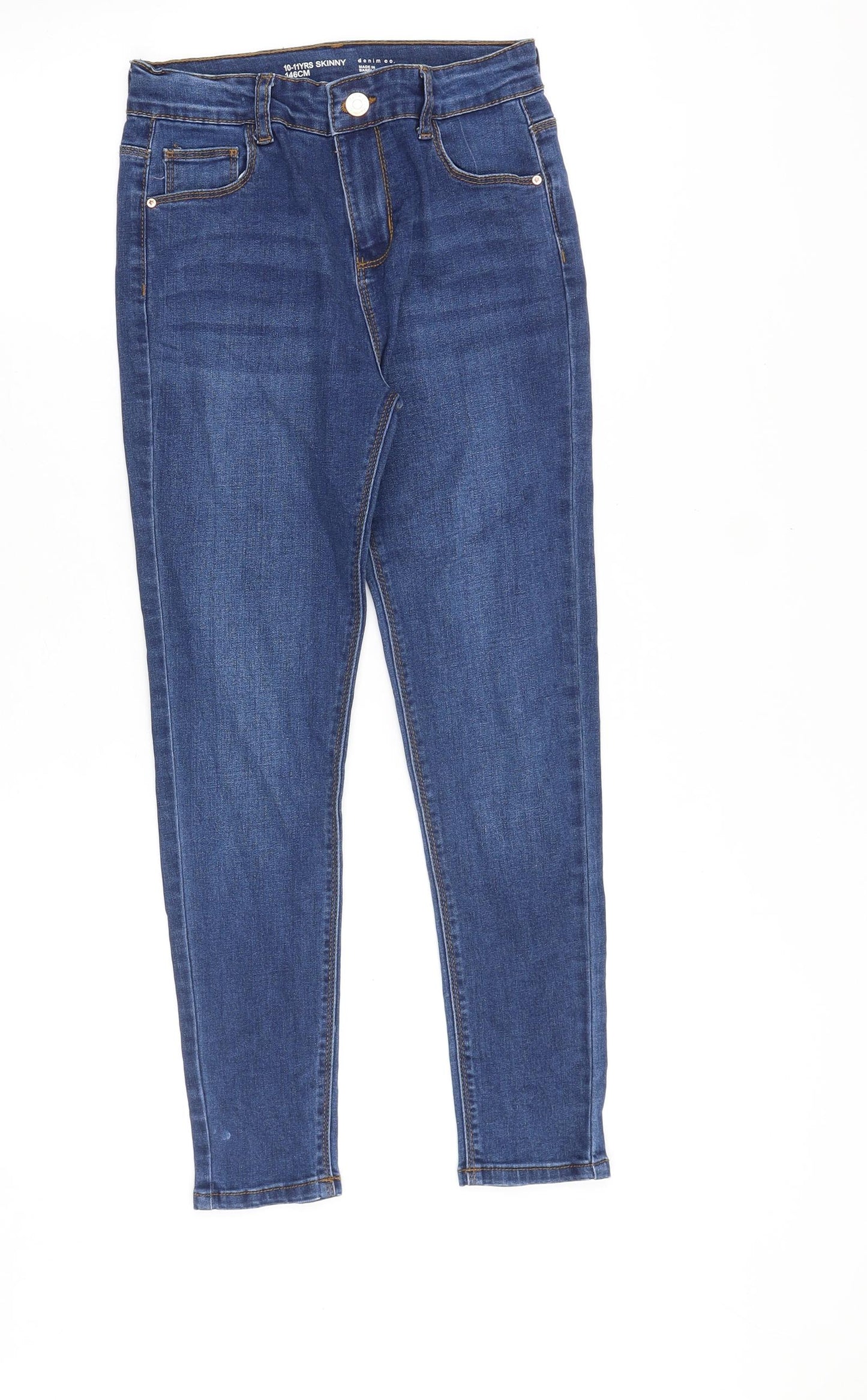Denim & Co. Girls Blue Cotton Skinny Jeans Size 10-11 Years Slim Zip