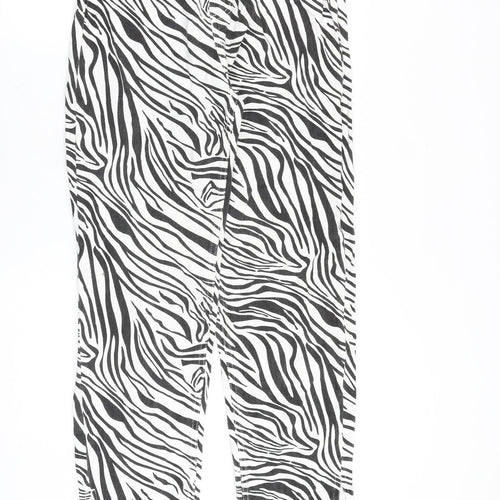 Nasty Gal Womens Black Animal Print Cotton Straight Jeans Size 8 Regular Zip - Zebra Pattern