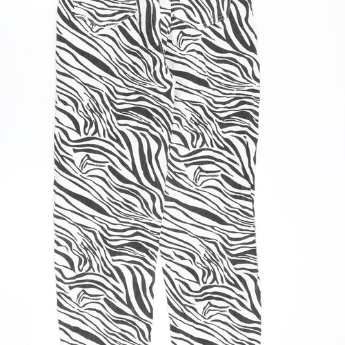 Nasty Gal Womens Black Animal Print Cotton Straight Jeans Size 8 Regular Zip - Zebra Pattern