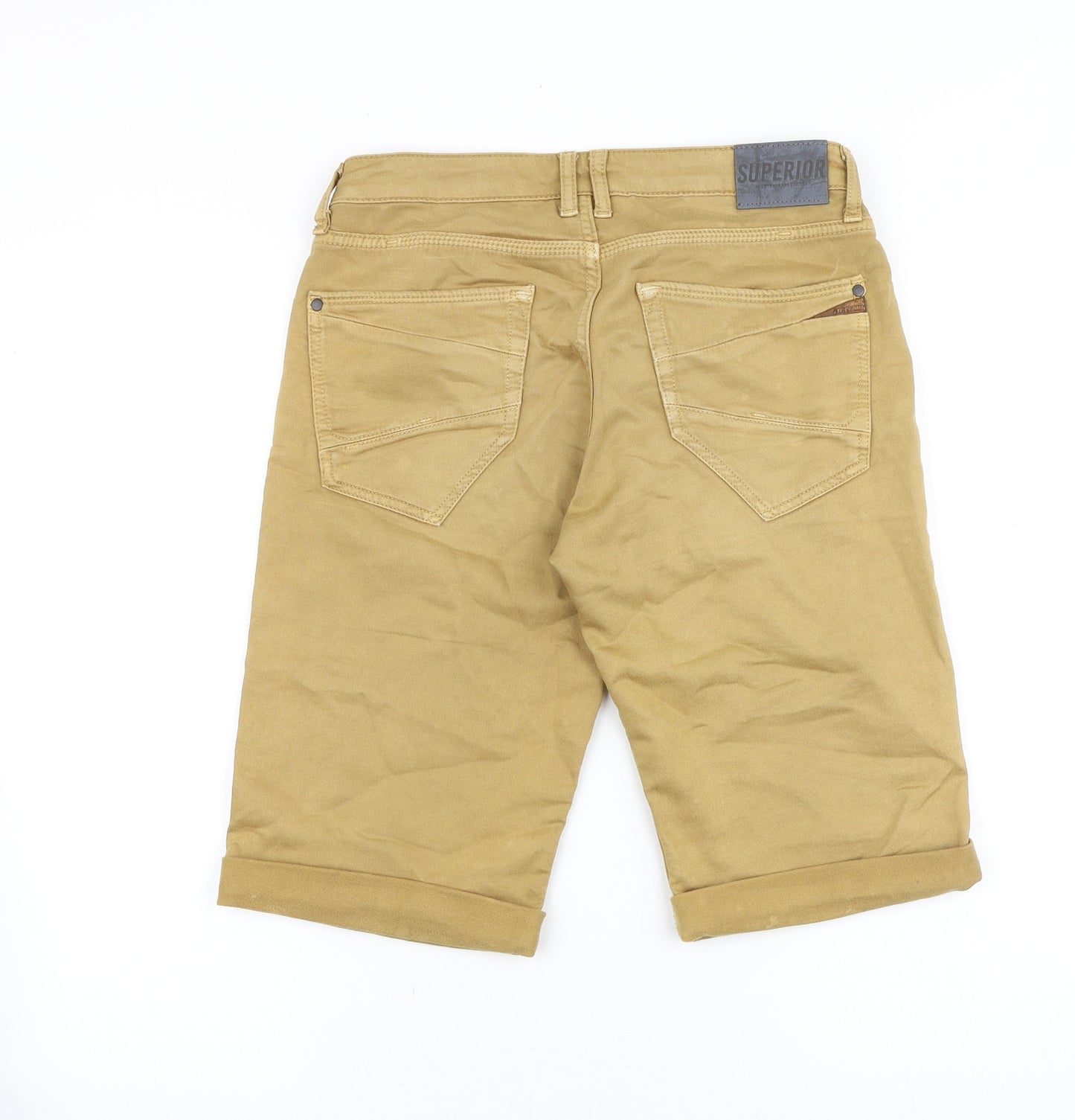 Superior Mens Brown Cotton Biker Shorts Size 30 in Regular Zip