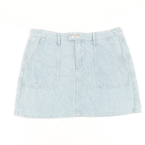Missguided Womens Blue Cotton Mini Skirt Size 14 Button