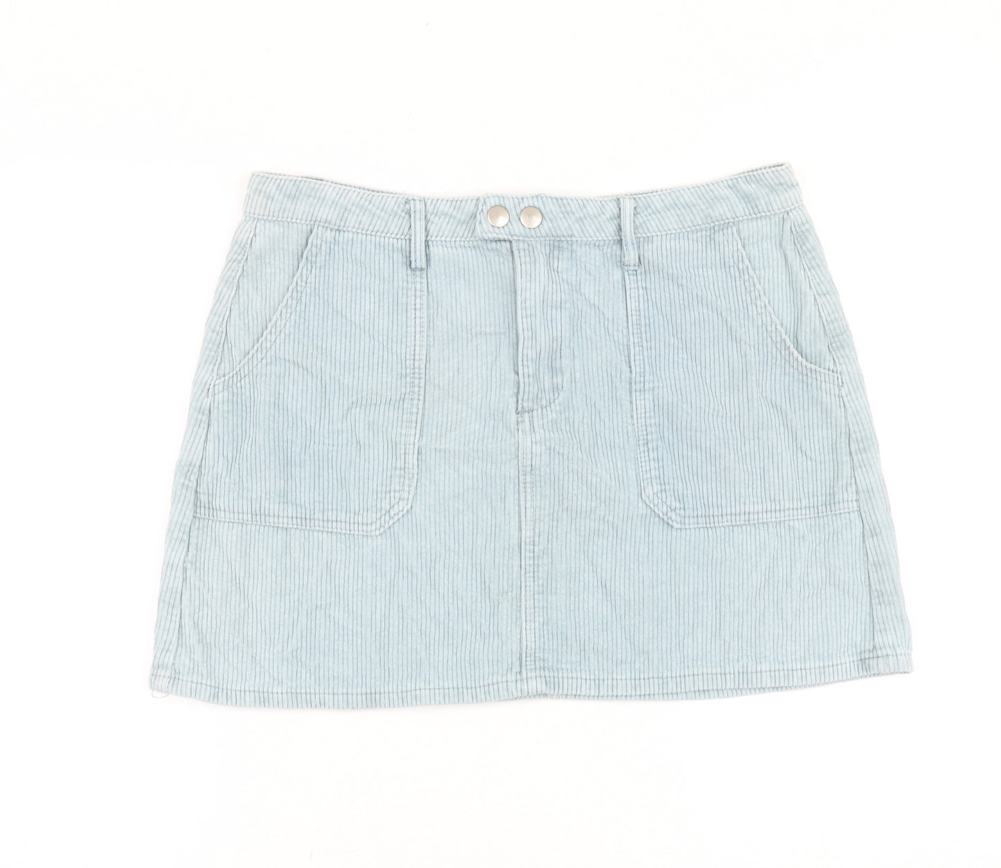 Missguided Womens Blue Cotton Mini Skirt Size 14 Button