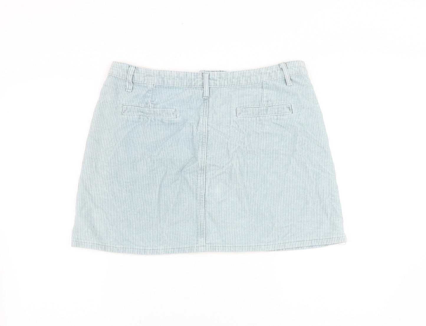 Missguided Womens Blue Cotton Mini Skirt Size 14 Button