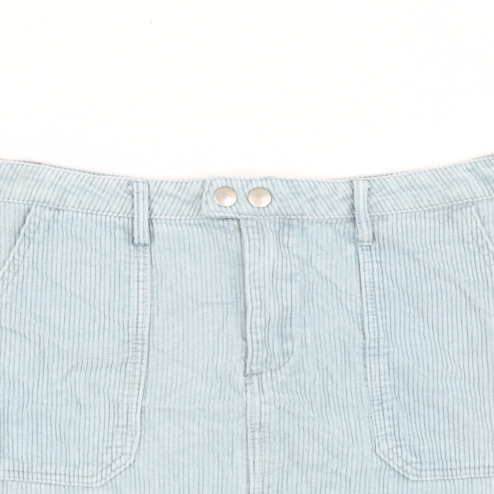 Missguided Womens Blue Cotton Mini Skirt Size 14 Button