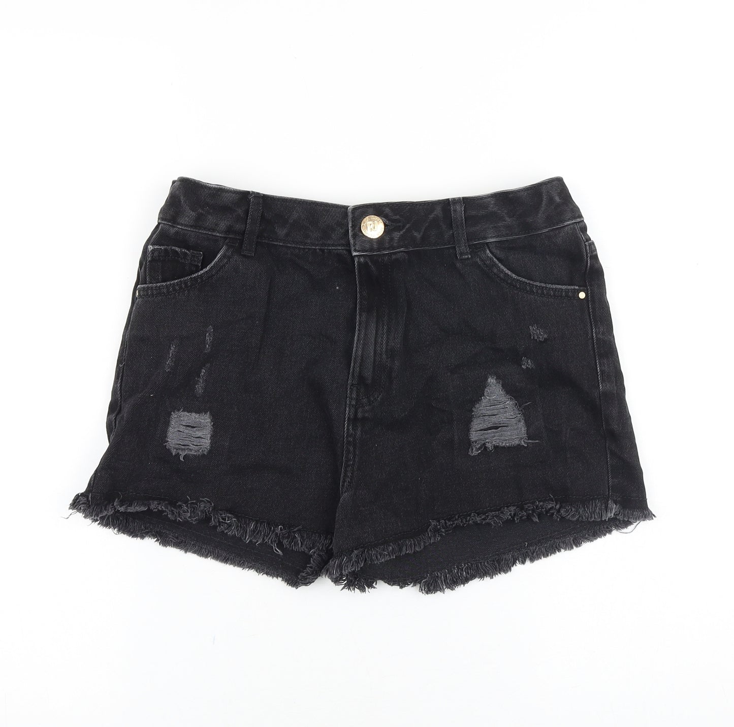 River Island Girls Black Cotton Mom Shorts Size 15-16 Years Regular Zip - Distressed
