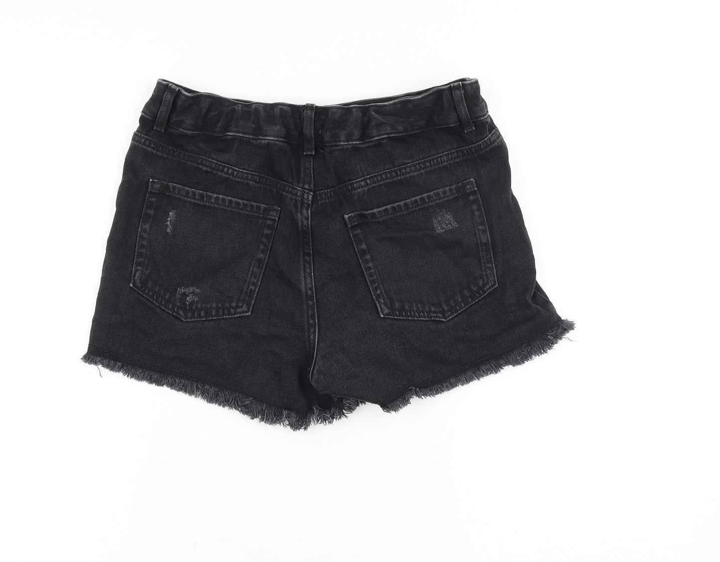 River Island Girls Black Cotton Mom Shorts Size 15-16 Years Regular Zip - Distressed