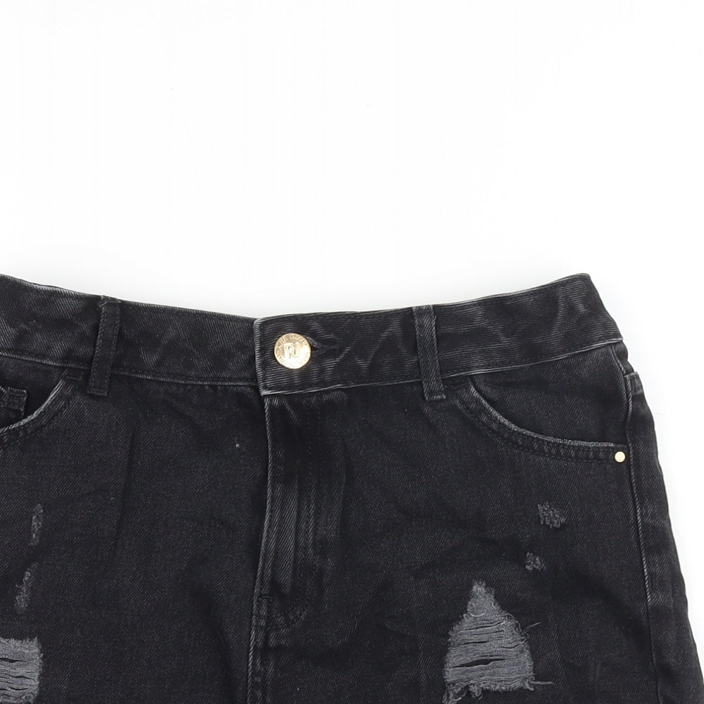 River Island Girls Black Cotton Mom Shorts Size 15-16 Years Regular Zip - Distressed