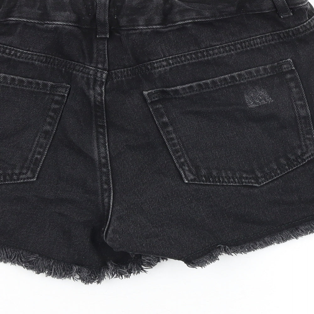River Island Girls Black Cotton Mom Shorts Size 15-16 Years Regular Zip - Distressed