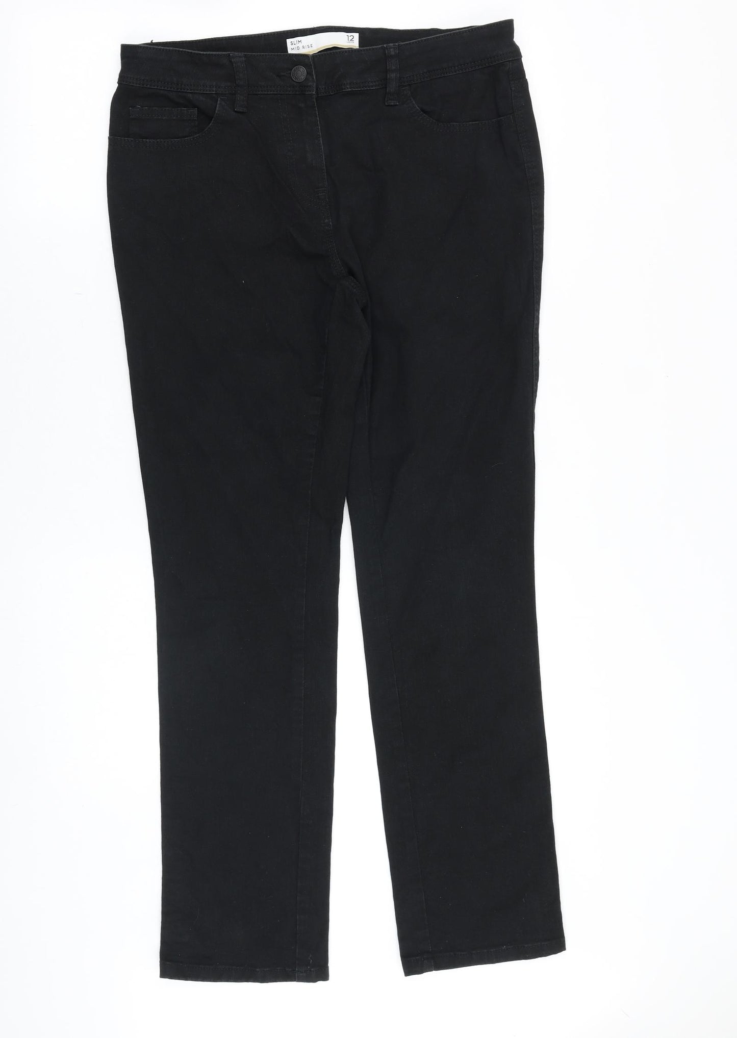 NEXT Womens Black Cotton Straight Jeans Size 12 Regular Zip