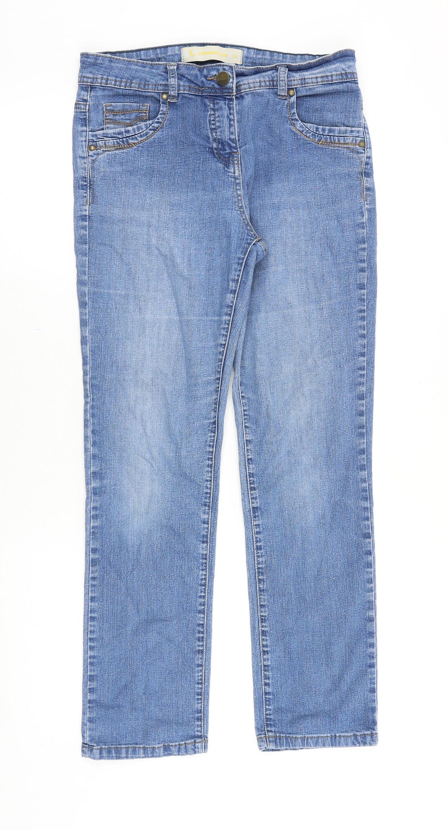 TU Womens Blue Cotton Straight Jeans Size 10 Regular Zip