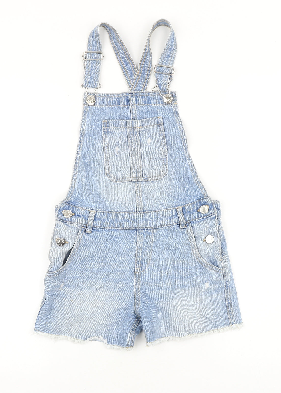 Denim & Co. Girls Blue Cotton Dungaree One-Piece Size 8-9 Years Buckle