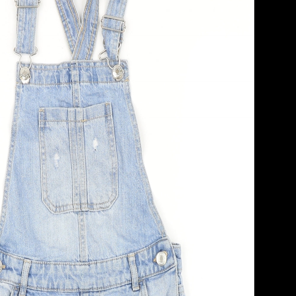 Denim & Co. Girls Blue Cotton Dungaree One-Piece Size 8-9 Years Buckle