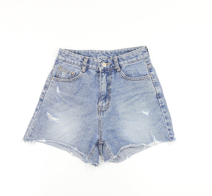 Style Lab Womens Blue Cotton Boyfriend Shorts Size S Regular Zip