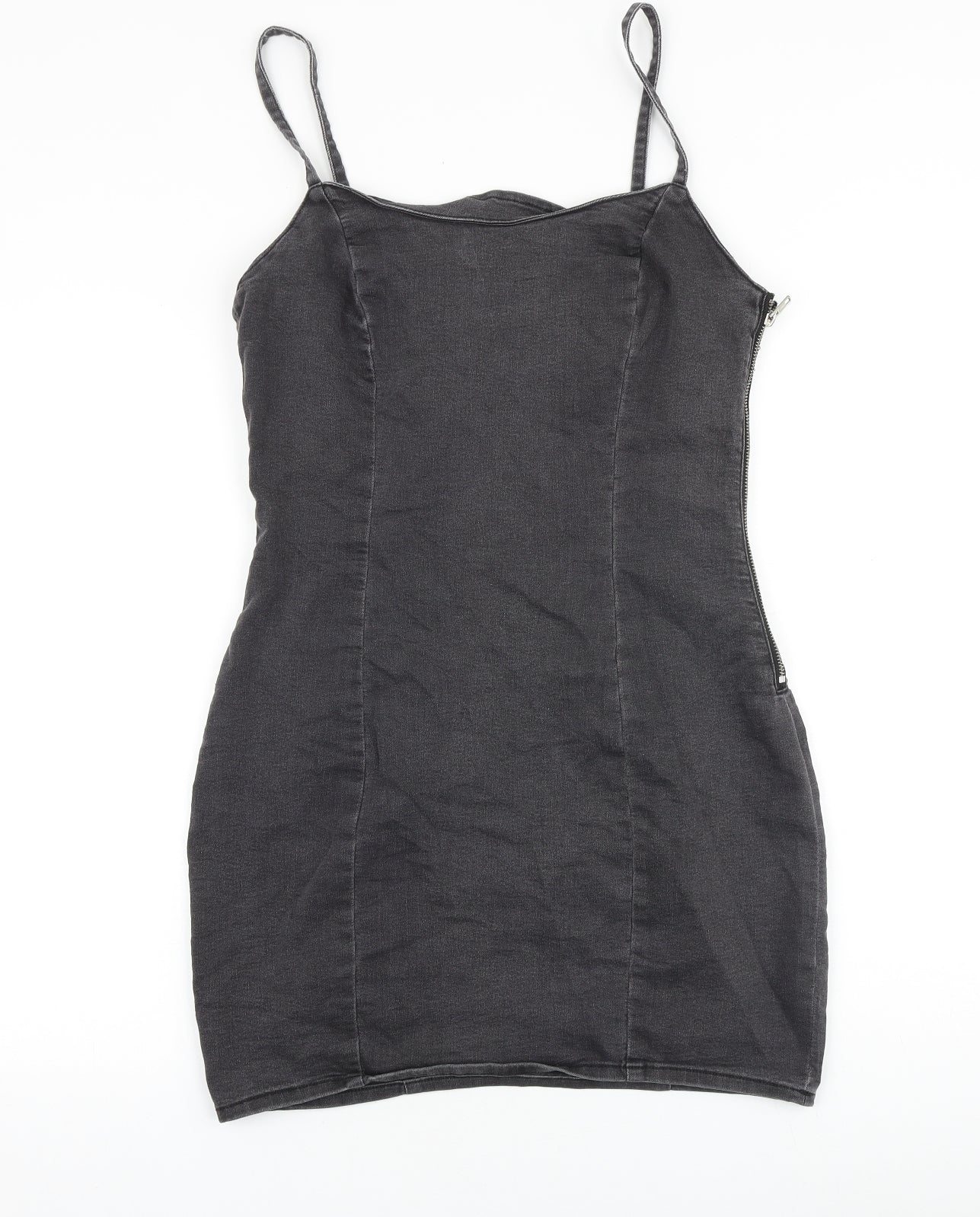 H&M Womens Grey Cotton Mini Size 14 Scoop Neck Zip