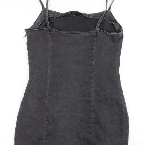 H&M Womens Grey Cotton Mini Size 14 Scoop Neck Zip