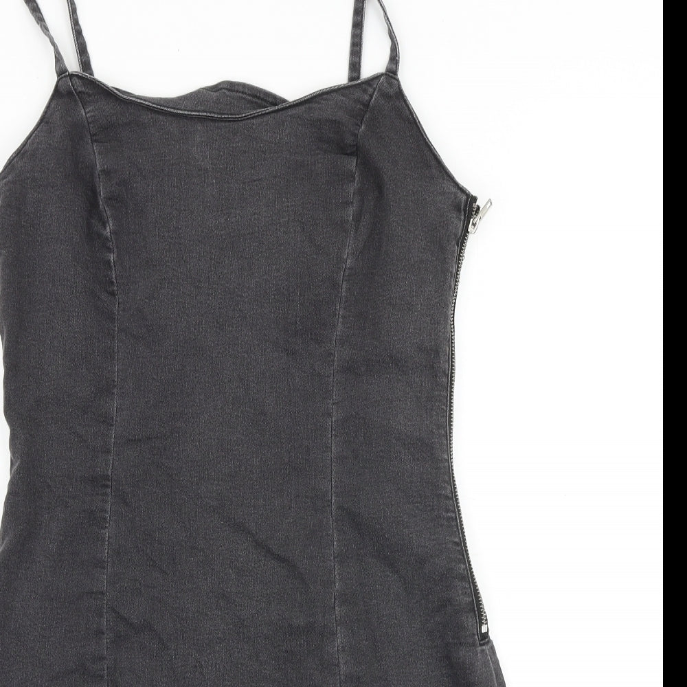 H&M Womens Grey Cotton Mini Size 14 Scoop Neck Zip