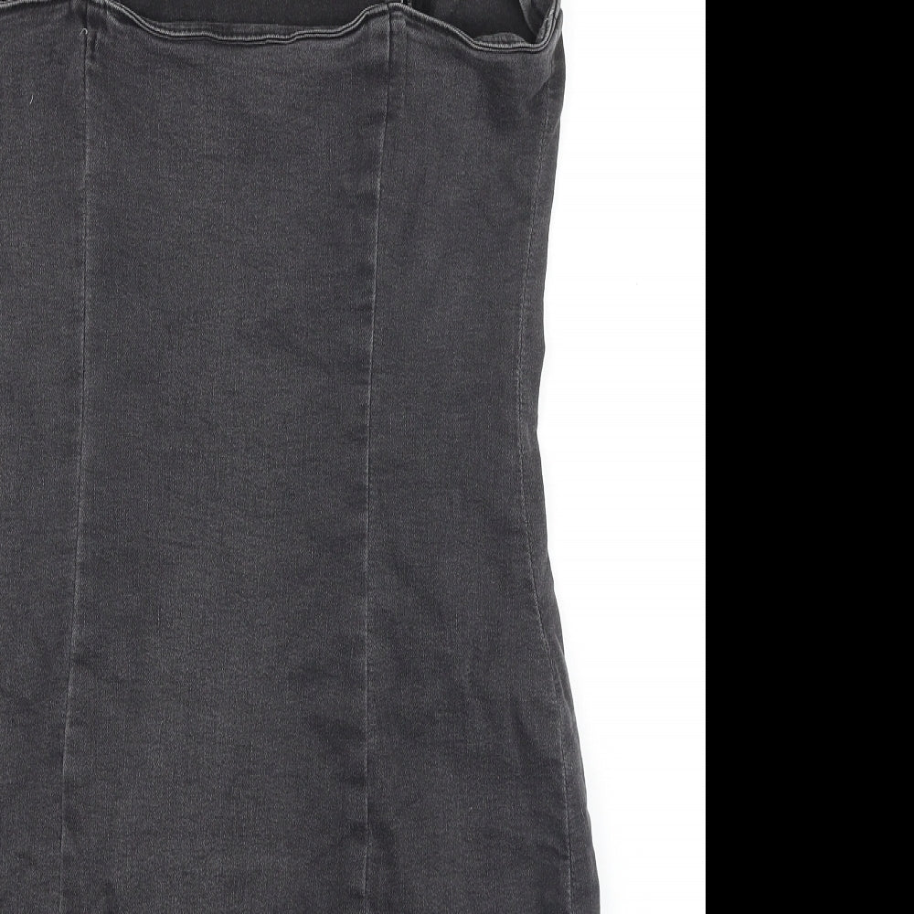 H&M Womens Grey Cotton Mini Size 14 Scoop Neck Zip